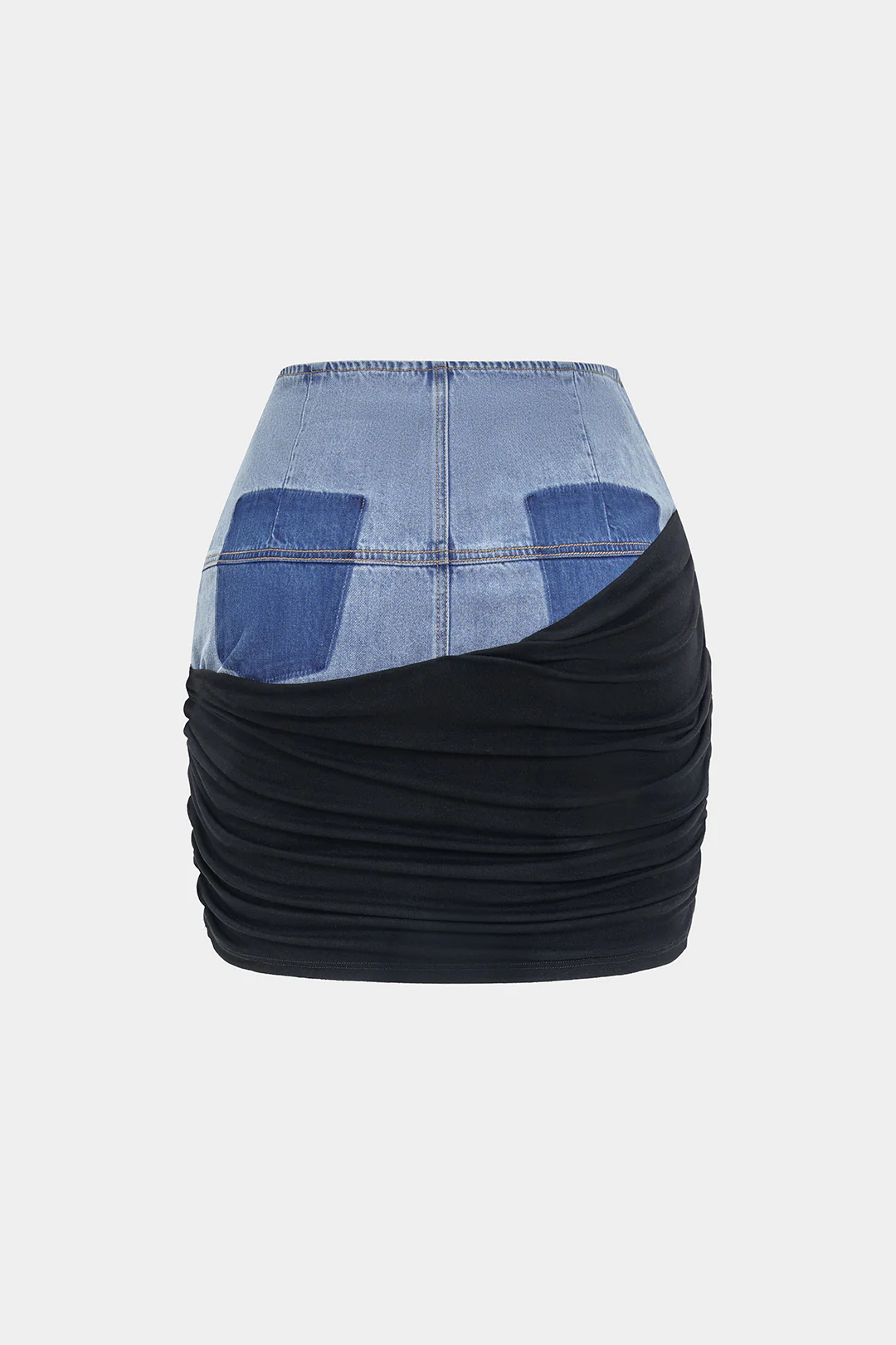 Denim Patchwork Ruched Women's Skirt