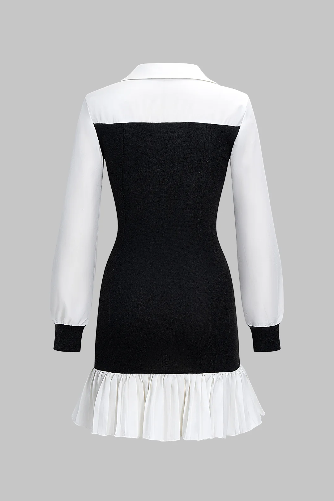 Patchwork Pleated Long Sleeve Mini Dress