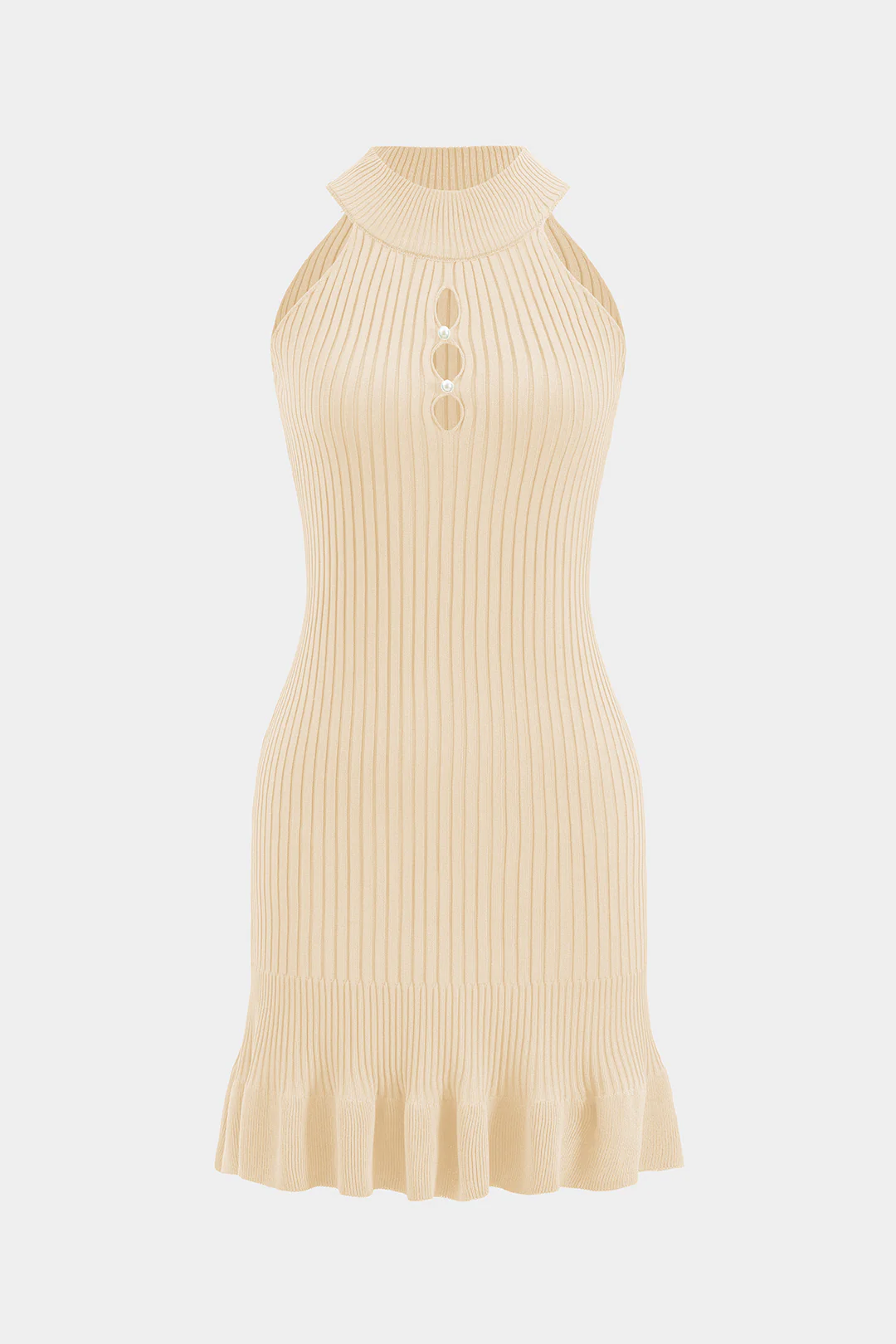 Knit Hollow-Out Pleated Ruffle Sleeveless Dress