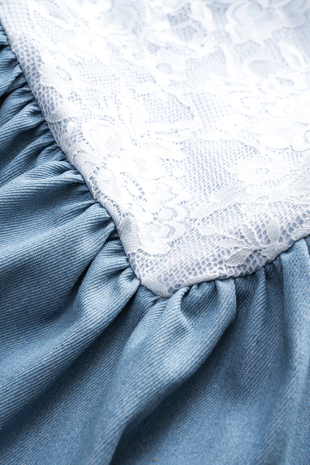 Denim Patchwork Puffed Strapless Sleeveless Mini Dress