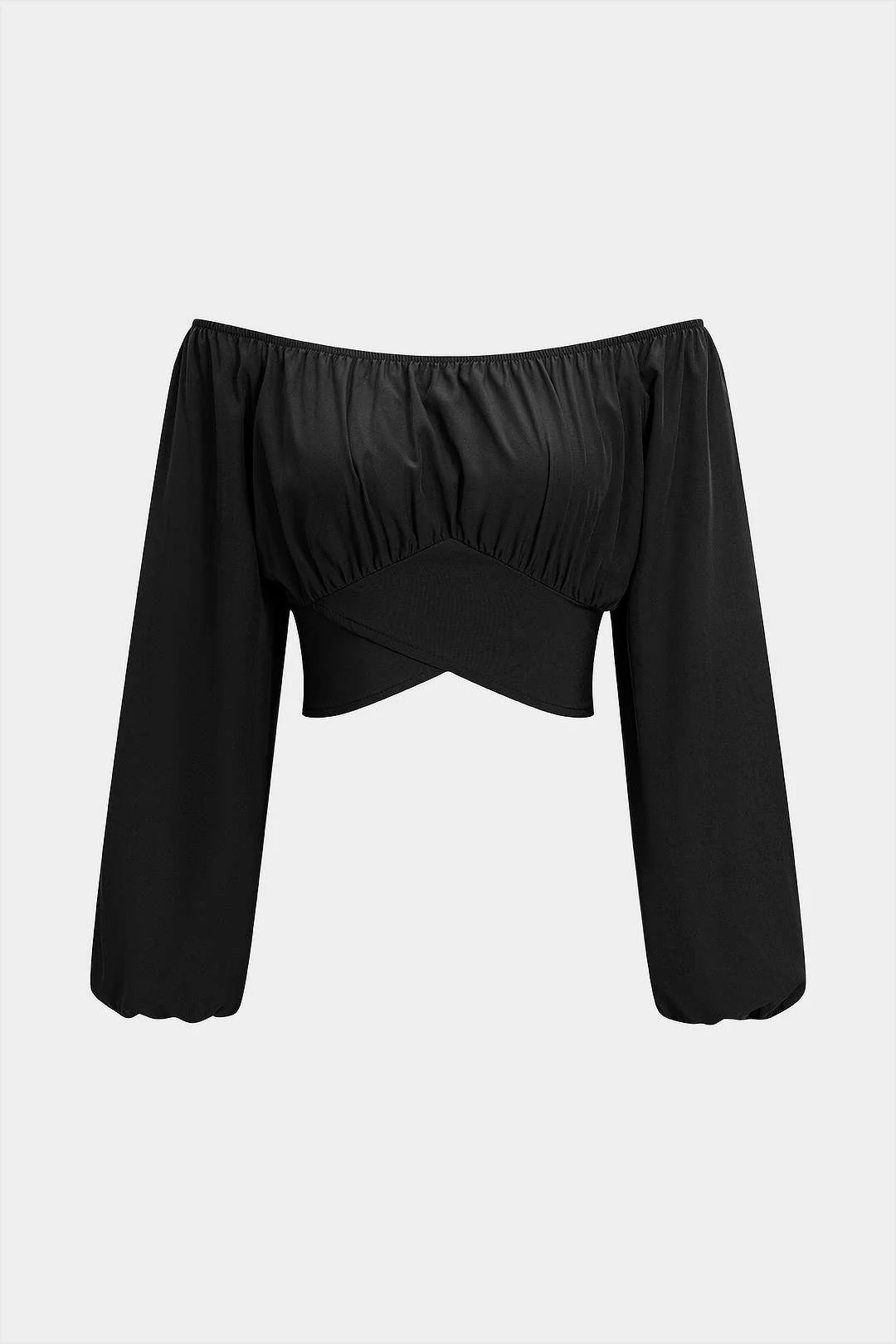 Off Shoulder Crossed Ruched Long-Sleeve Tube Top