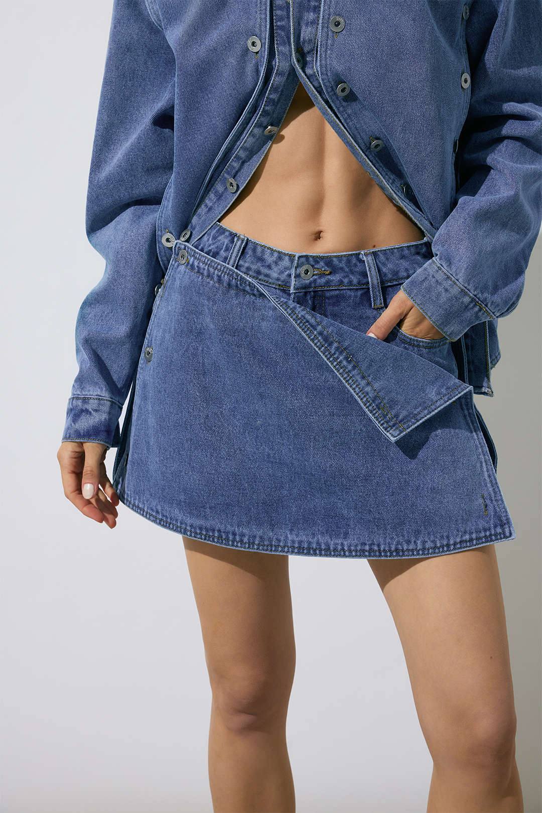 Button Mini Denim Skirt