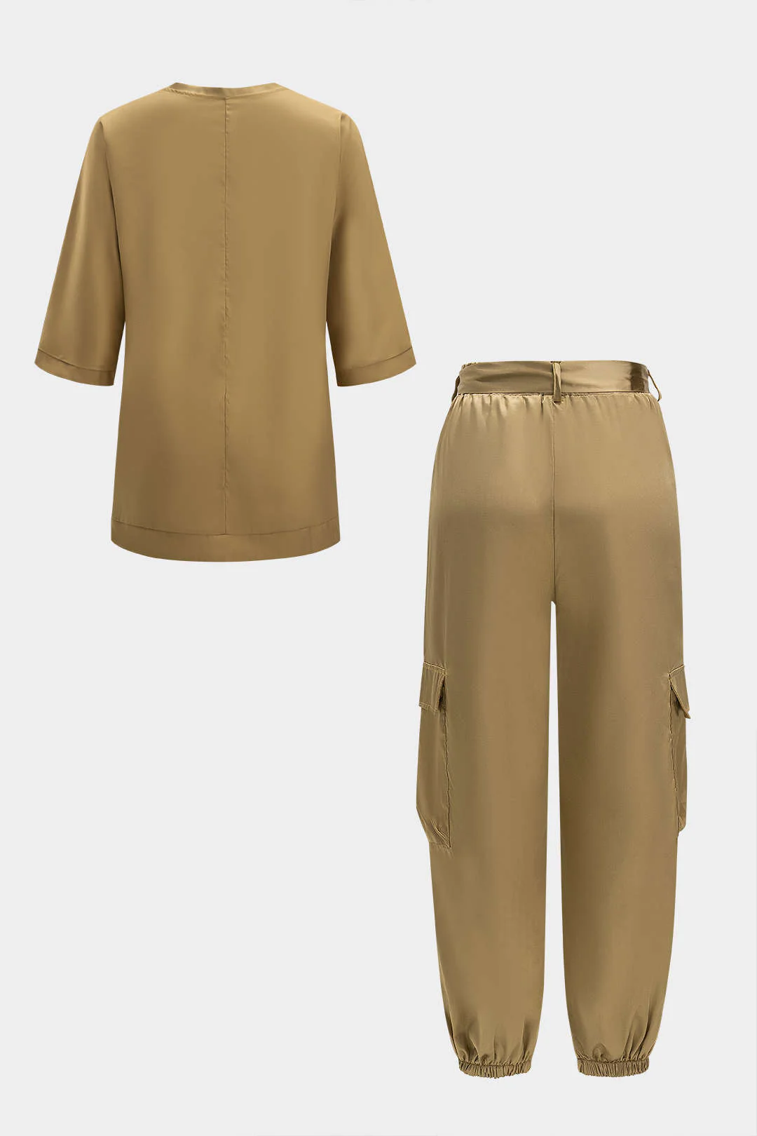 Satin Tank Top and Tie-Up Pocket Trousers Outfit Set