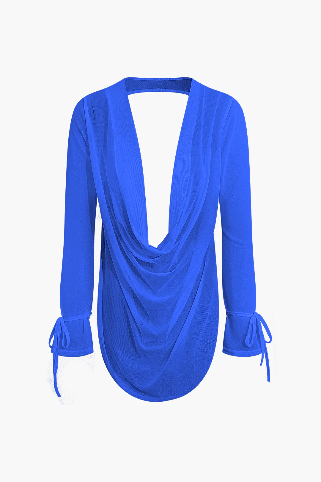 Cowl Neck Backless Tie Mesh Top and Asymmetrical Mini Skirt Outfit Set