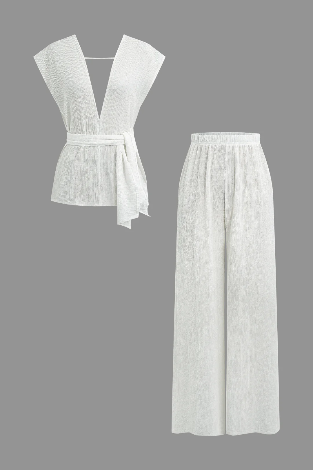 Tie-Waist V-Neck Pants Set
