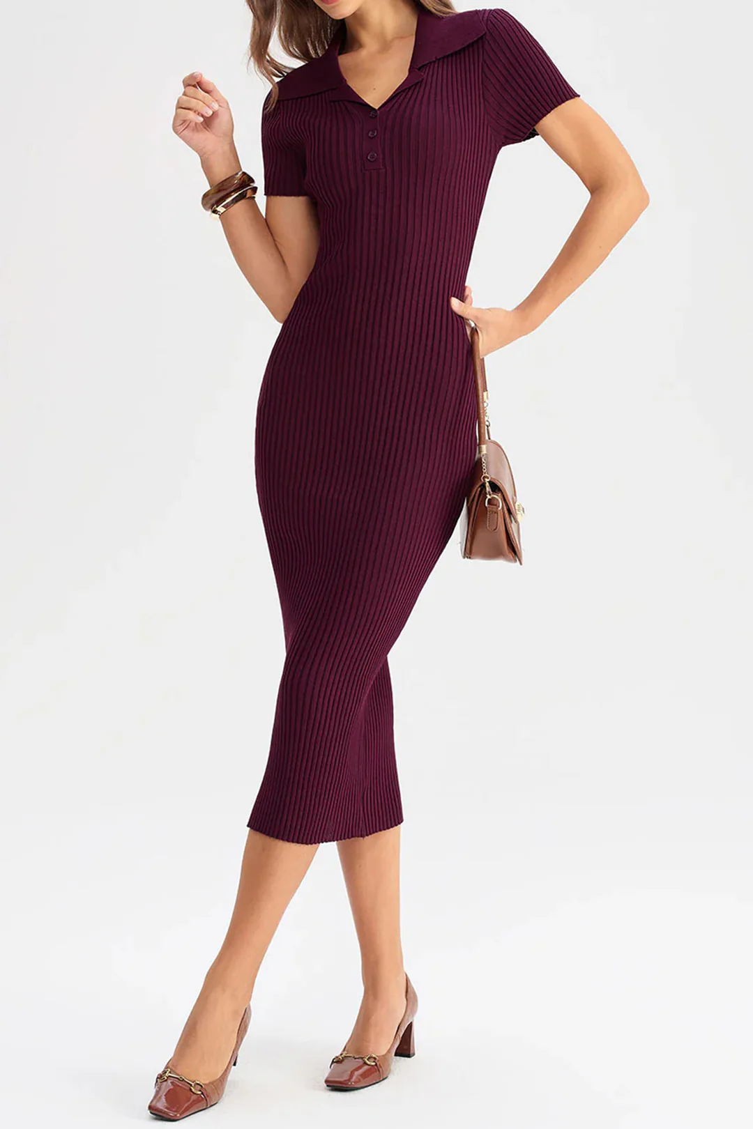 Knit Ribbed Short Sleeve Dress