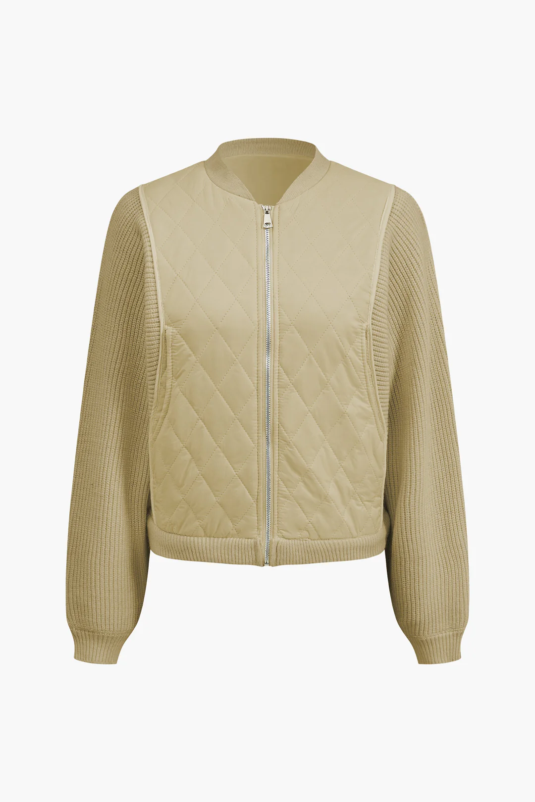 Knit Patchwork Zipper Cardigan