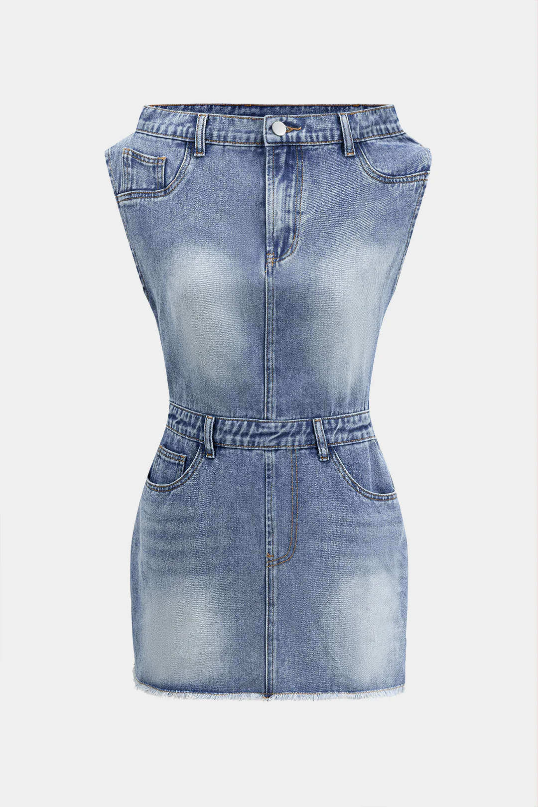 Denim Asymmetric Neckline Mini Dress