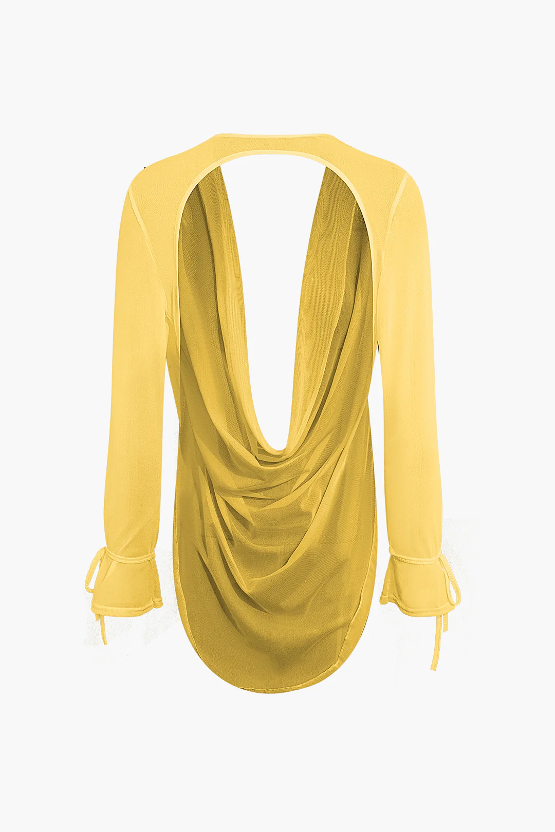 Cowl Neck Backless Tie Mesh Top and Asymmetrical Mini Skirt Outfit Set