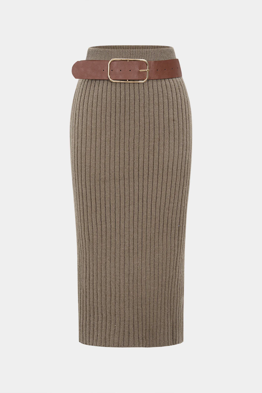 Ribbed Knit Belted Skirt