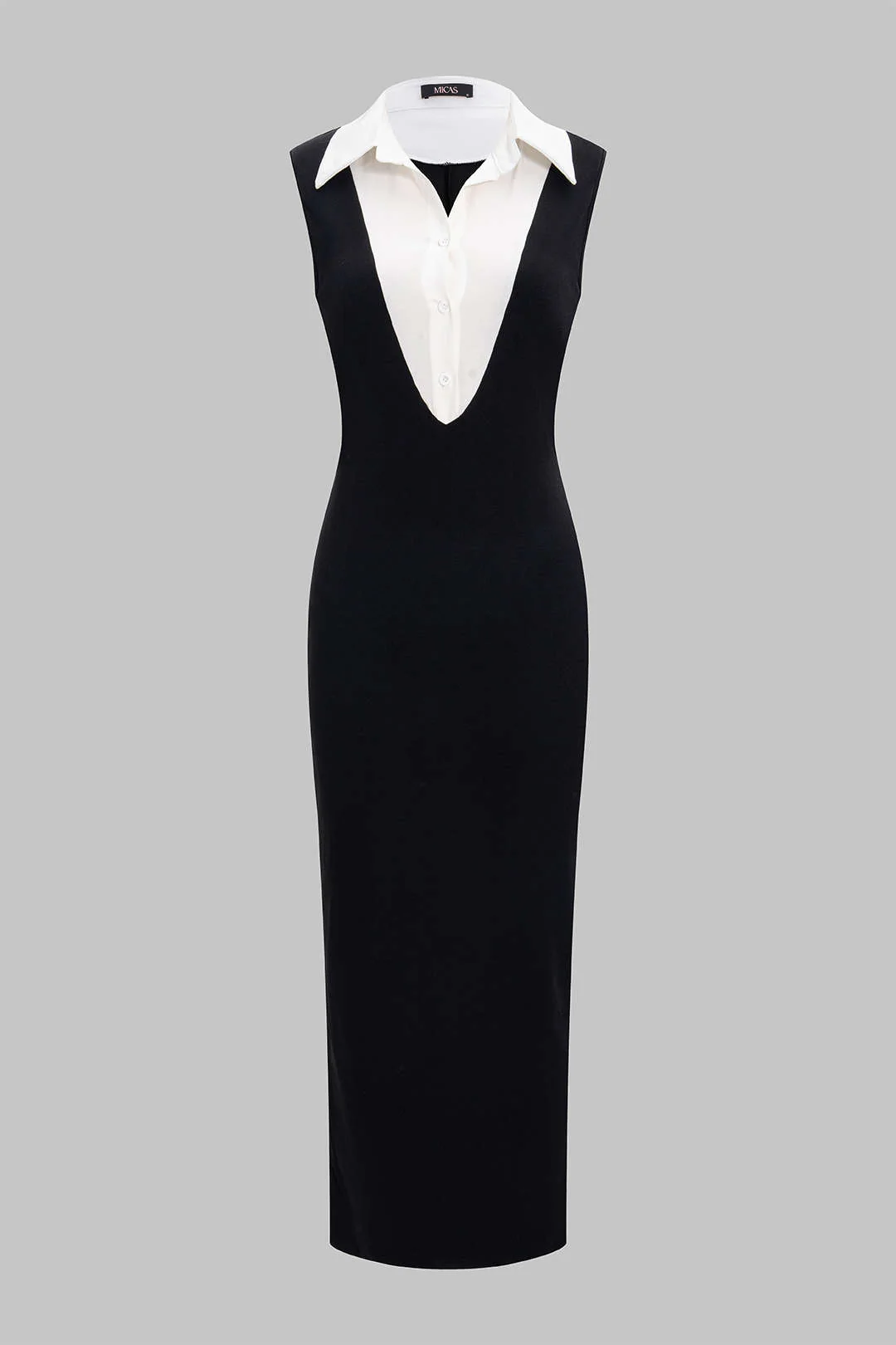 Contrasting Sleeveless Slit Long Dress