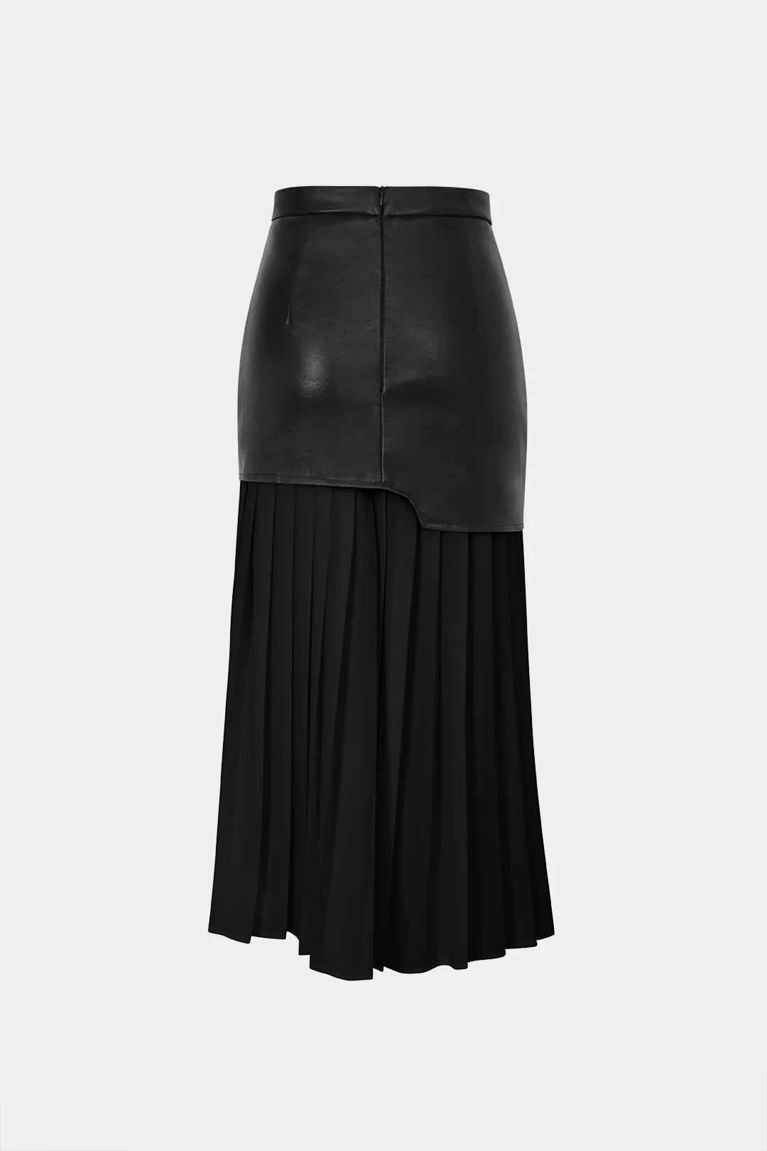 Contrasting Pleated Faux Leather Mid-length Skirt