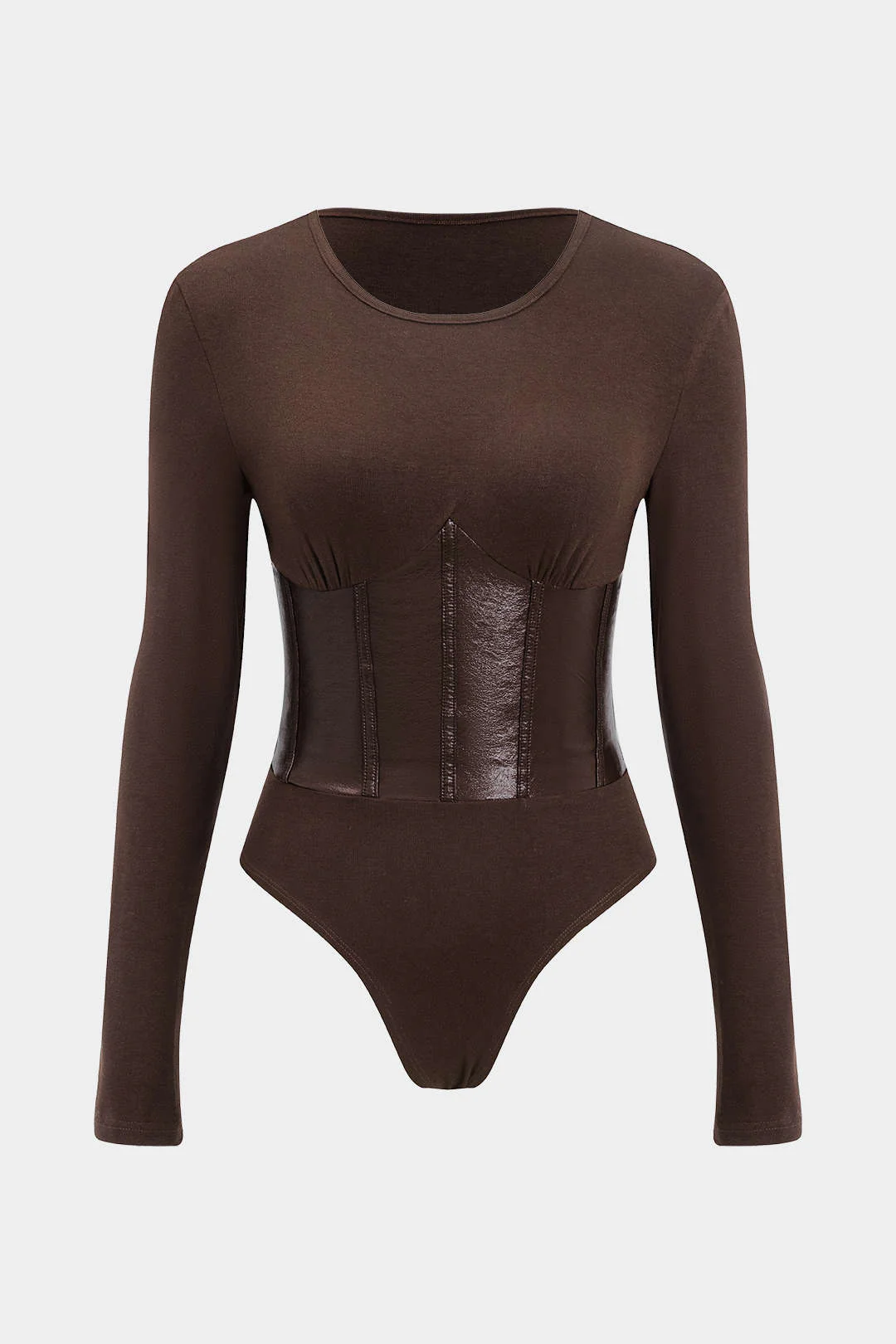 Patchwork Faux Leather Long-Sleeved Bodysuit