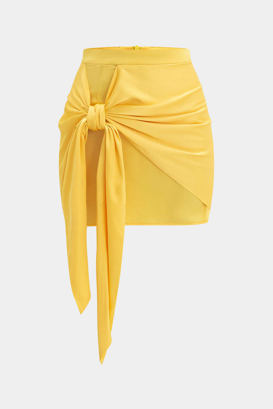 Ombre Print Satin Ruched Tie-Front Zippered Skirt