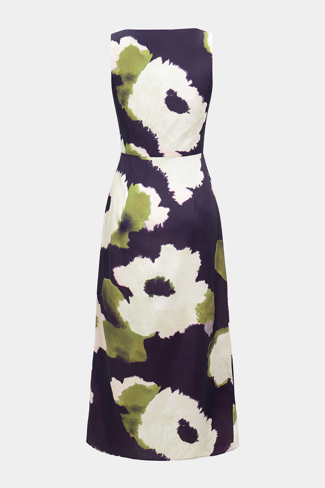 Abstract Print Satin Ruched Sleeveless Maxi Dress