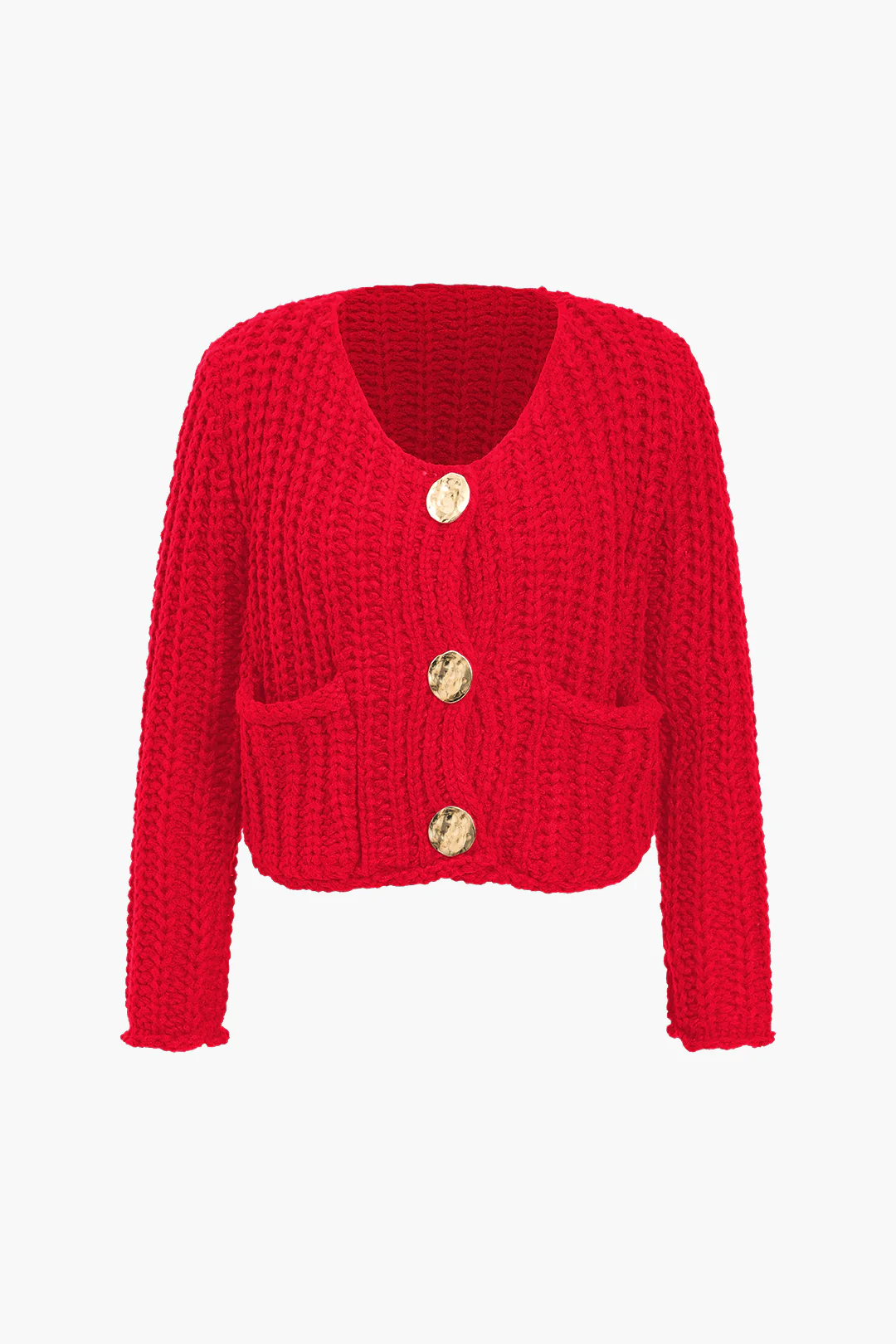 Solid Knitted Button Pocket Cardigan