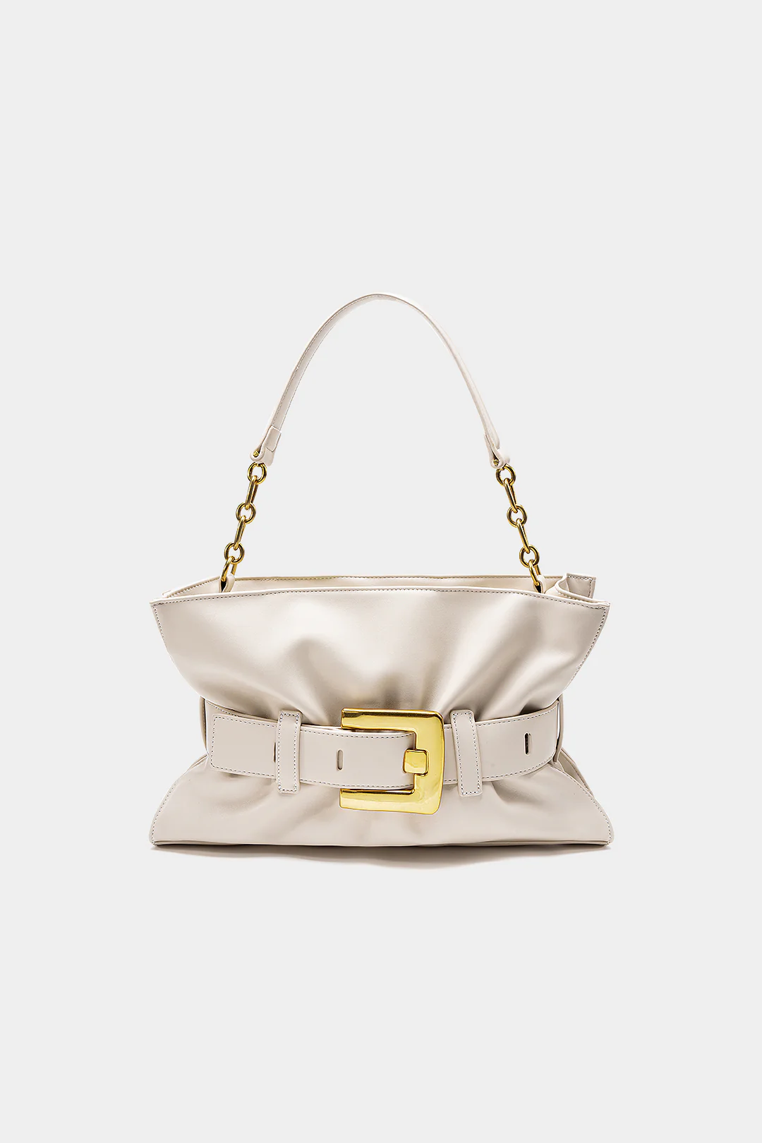 Leather Ruched Belt Buckle Tote Bag