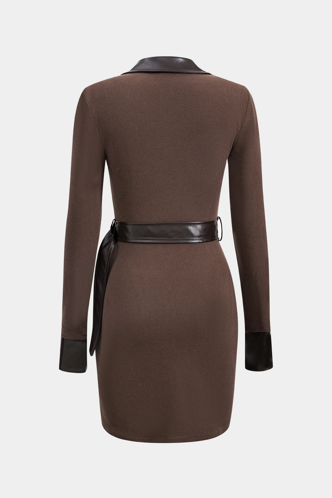 Faux Leather Patchwork Long Sleeve Short Dress