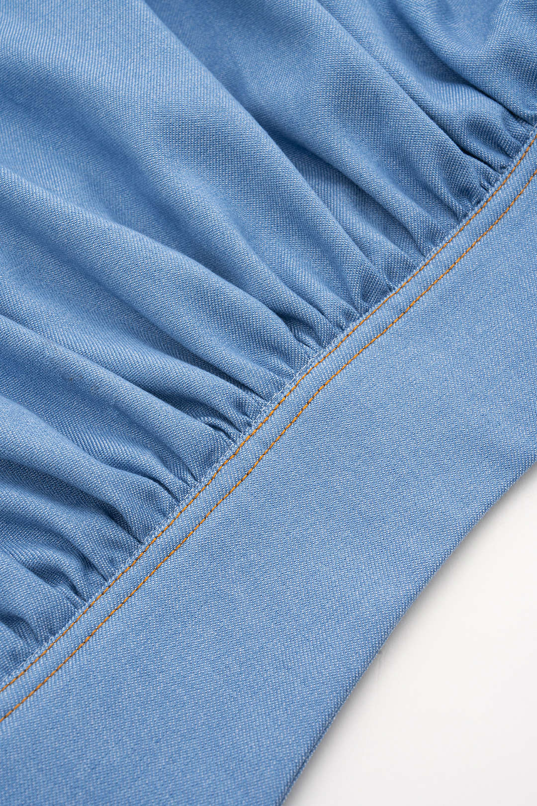 Denim Ruched Tank Top and Zipper Detail Shorts Combo