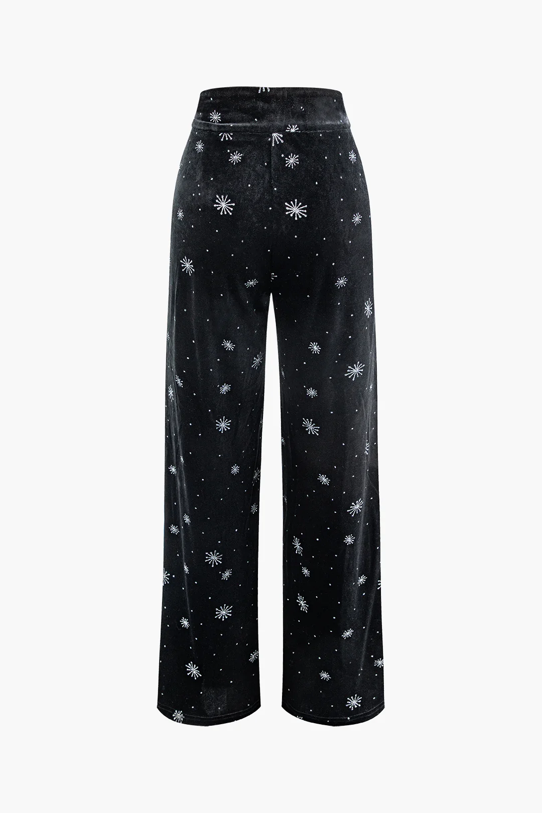 High-Waisted Velvet Snowflake Pattern Straight-Leg Trousers