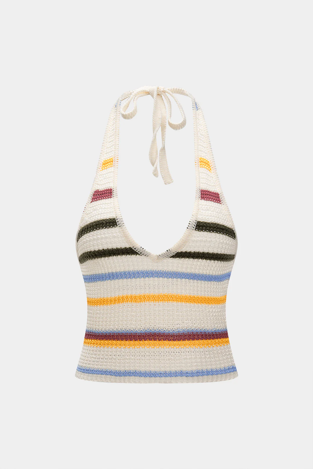 Knit Contrast Halter Neck Backless Tie-Up Tank Top