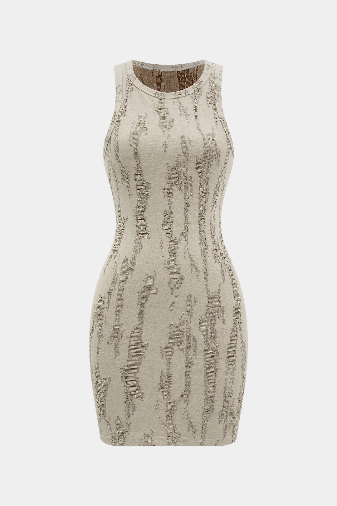 Torn Round Neck Sleeveless Mini Dress
