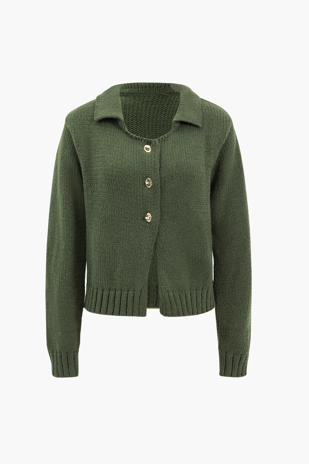 Metallic-Buttoned Long-Sleeve Knitted Top