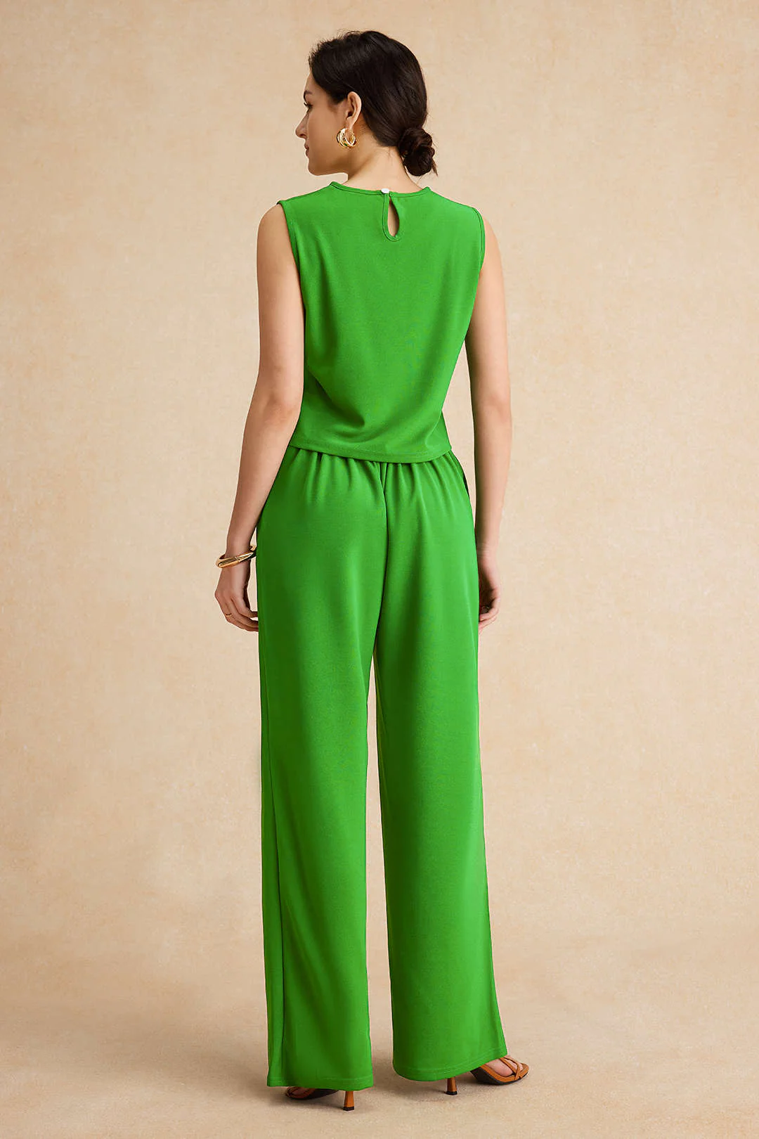 Basic Solid Sleeveless Top And Straight Leg Pants Set