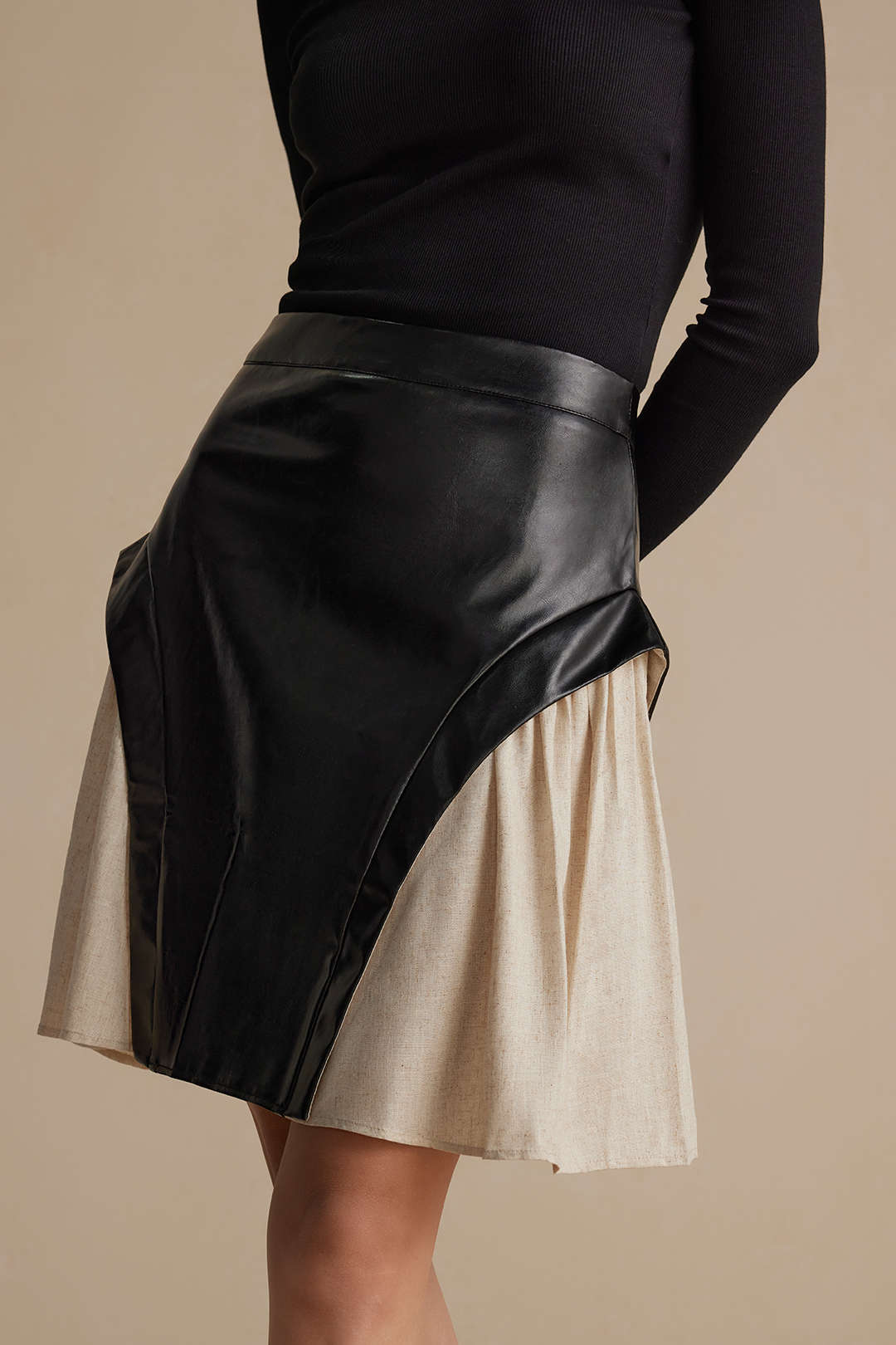 Color Block Patchwork Ruched Zip Skirt
