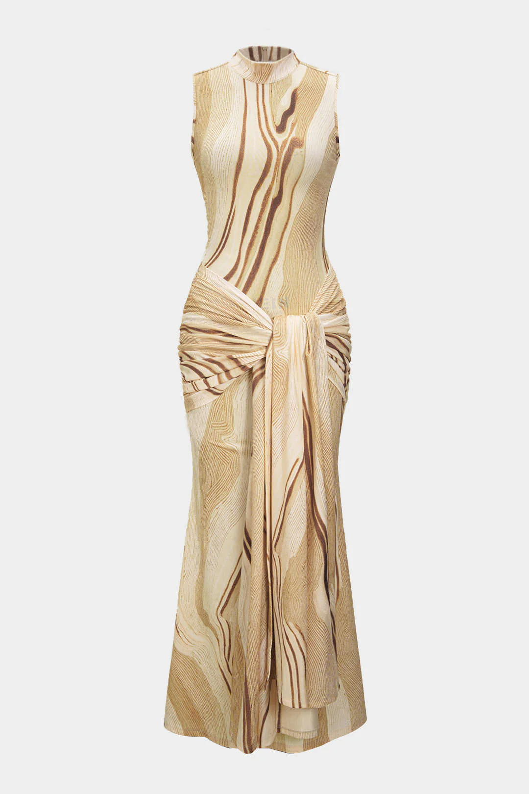 Abstract Print Tie Knot Ruched Tank Sleeveless Maxi Dress