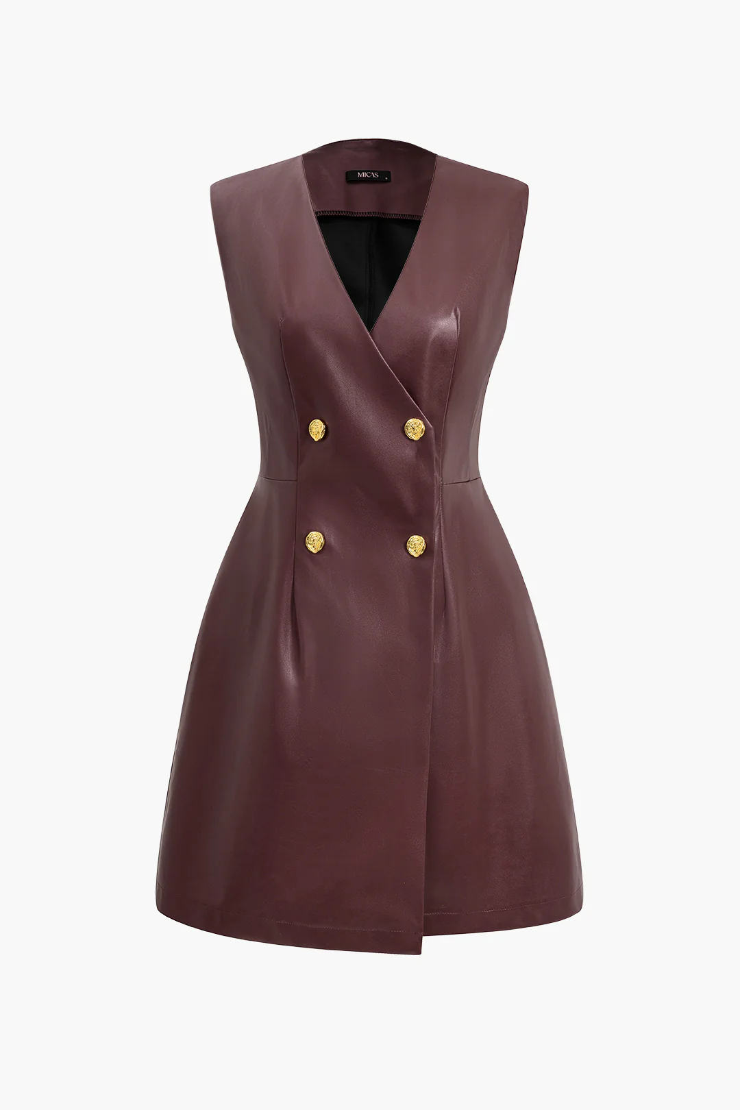 Solid Faux Leather Button Mini Dress