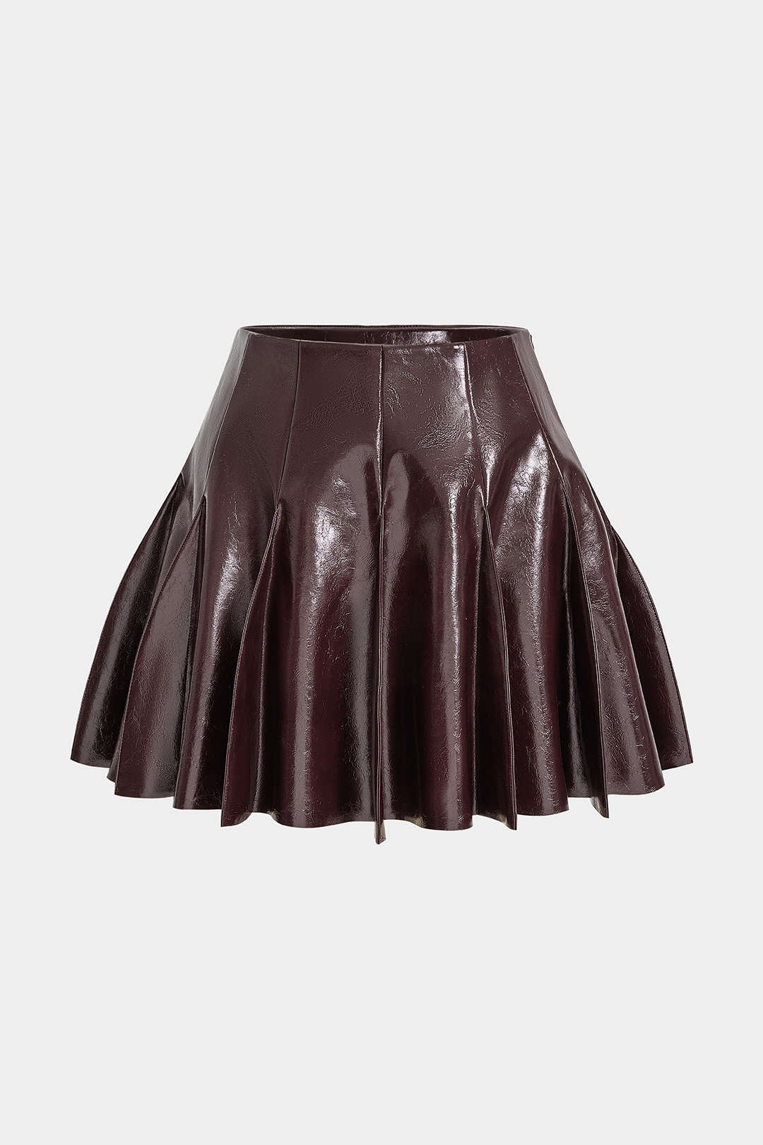 Faux Leather Pleated and Stitched Skirt