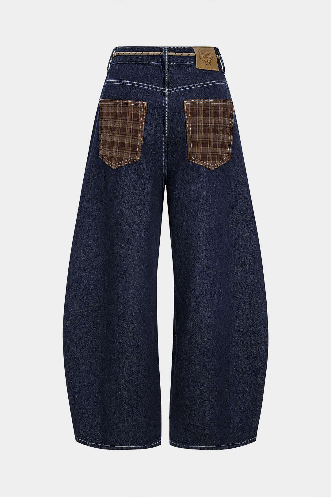 Denim Patchwork Tie-Up Wide Leg Jeans