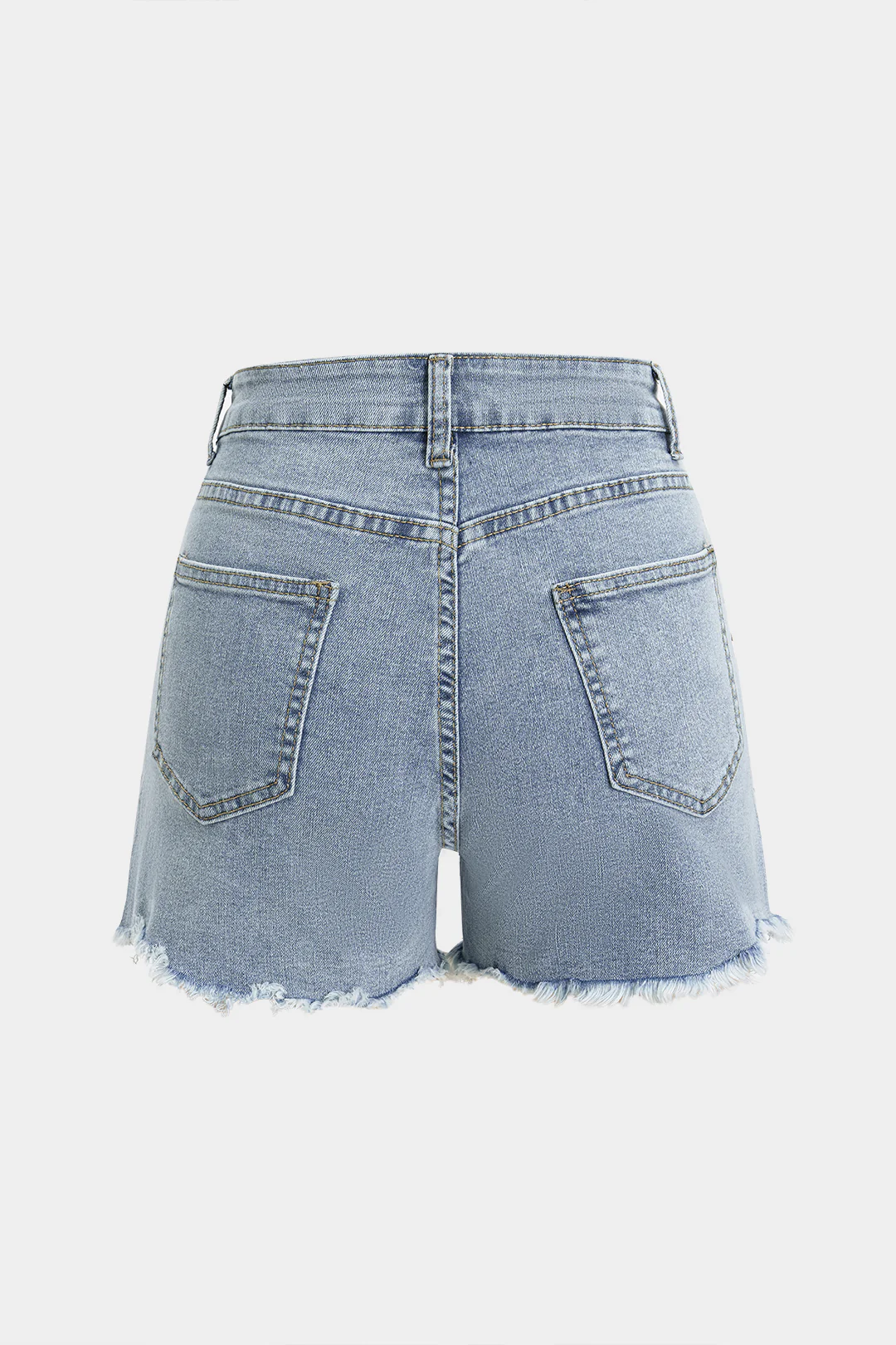 Denim Heart Pattern Rhinestone Frayed Shorts