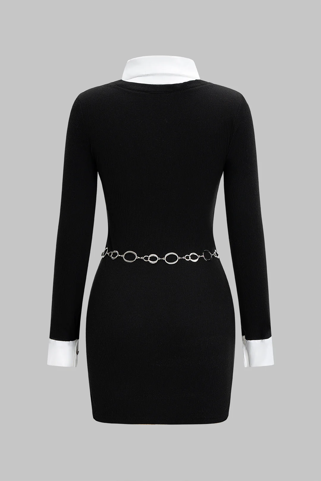 Patchwork Contrast Metallic Belted Long Sleeve Mini Dress