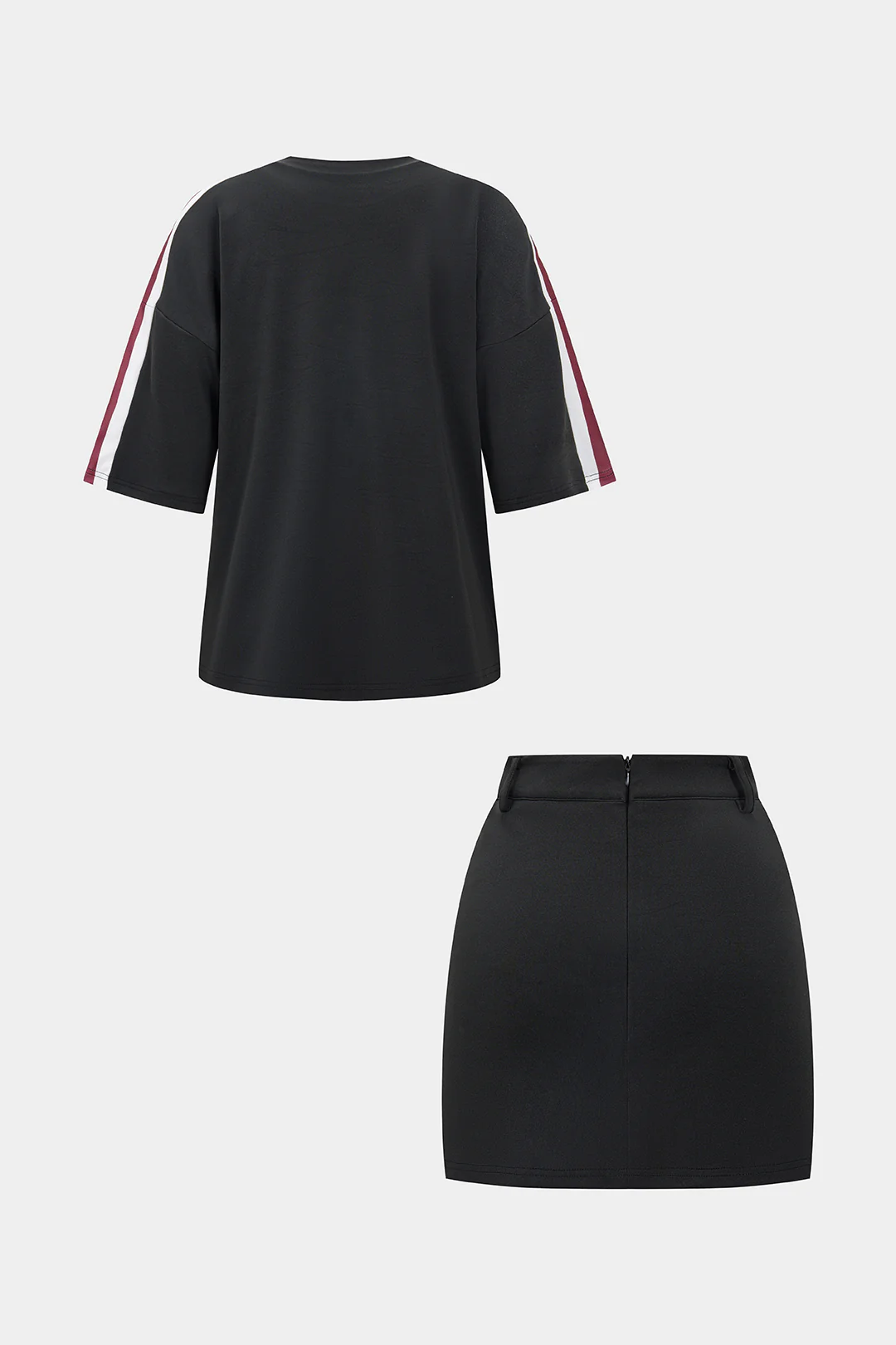 Contrast Stripes Print Short-Sleeve Shirt And Mini Skirt Set