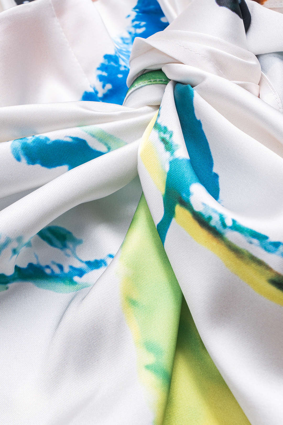 Floral Print Satin Ruched Tie Front Zipper Skirt