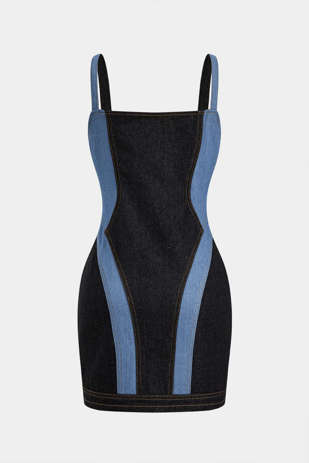 Contrast Denim Patchwork Zipper Bustier Dress