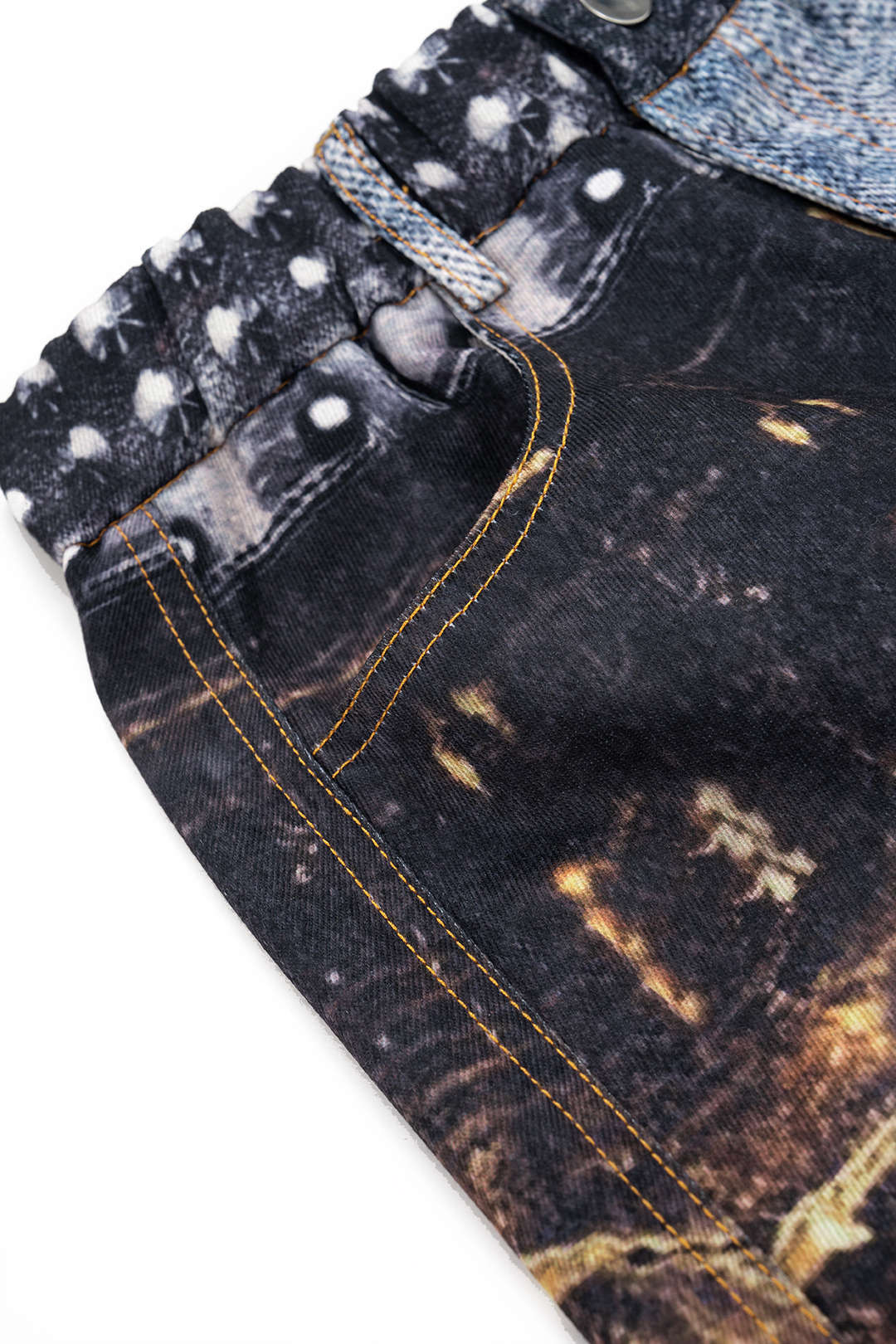 Printed High-Waisted Pocket Denim Skirt