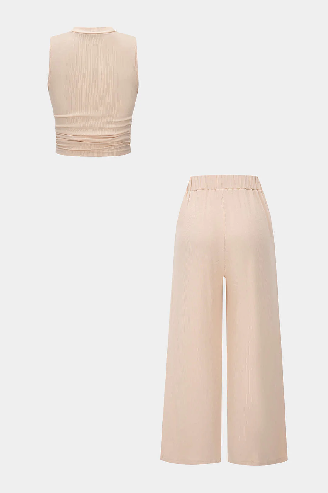 Solid Tank Top and Drawstring Trousers Outfit Set