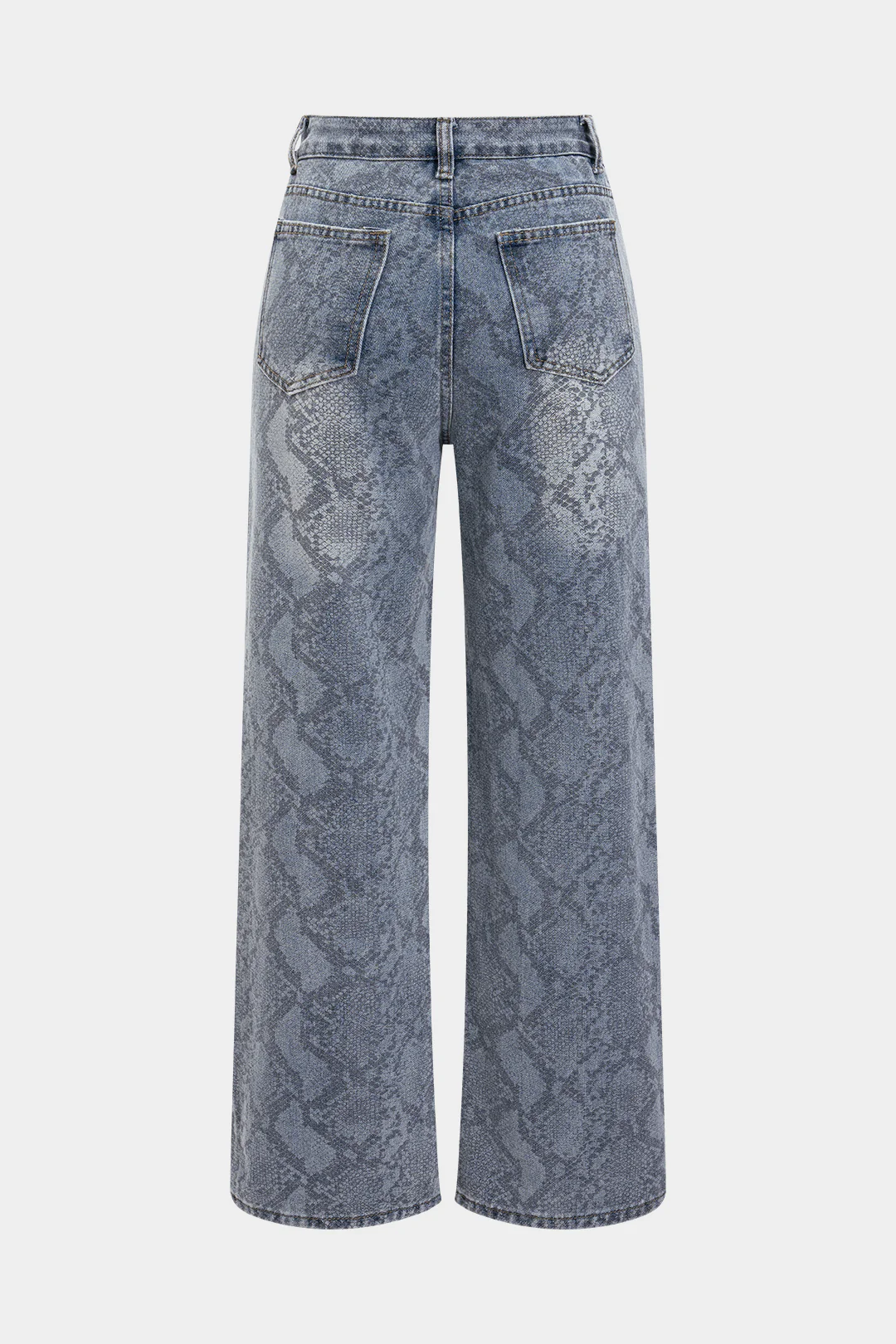 Denim Snake Print Straight-Leg Jeans