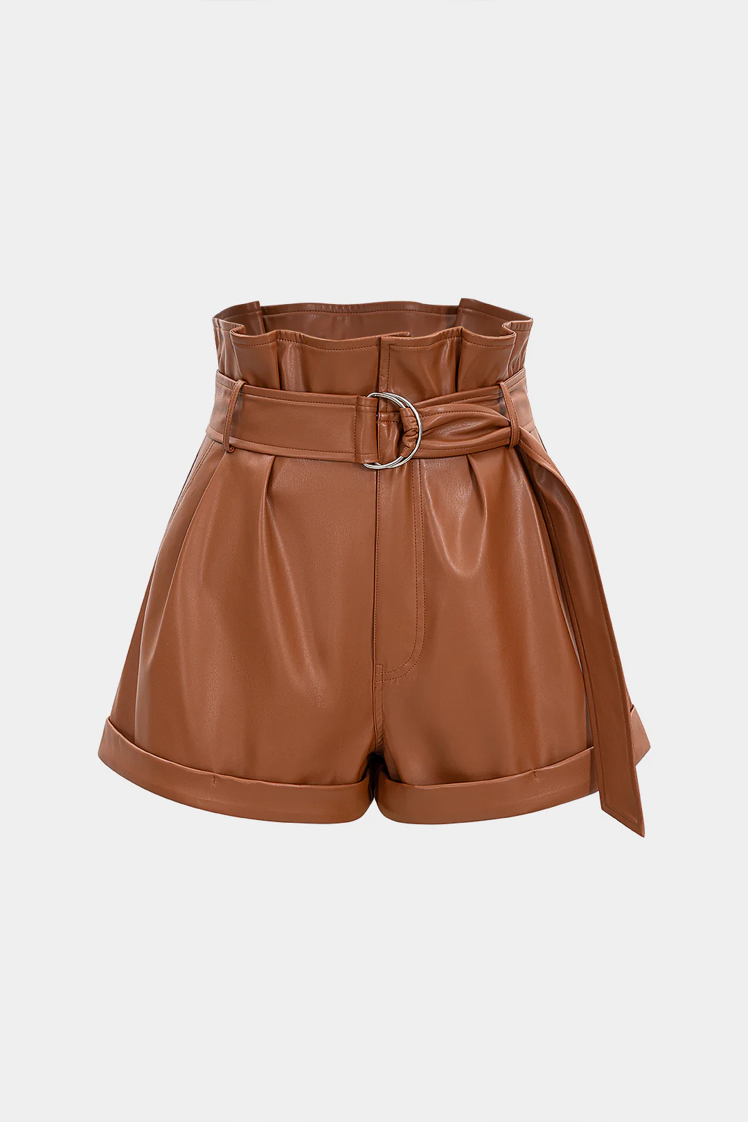 Faux Leather Belted High Waist Wide Leg Shorts