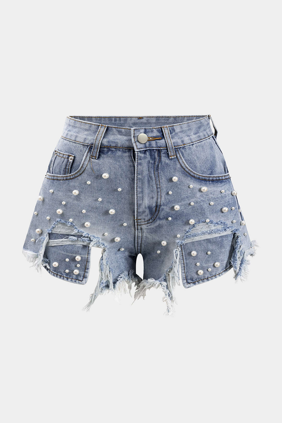 Plus Size High Waist Beaded Denim Shorts