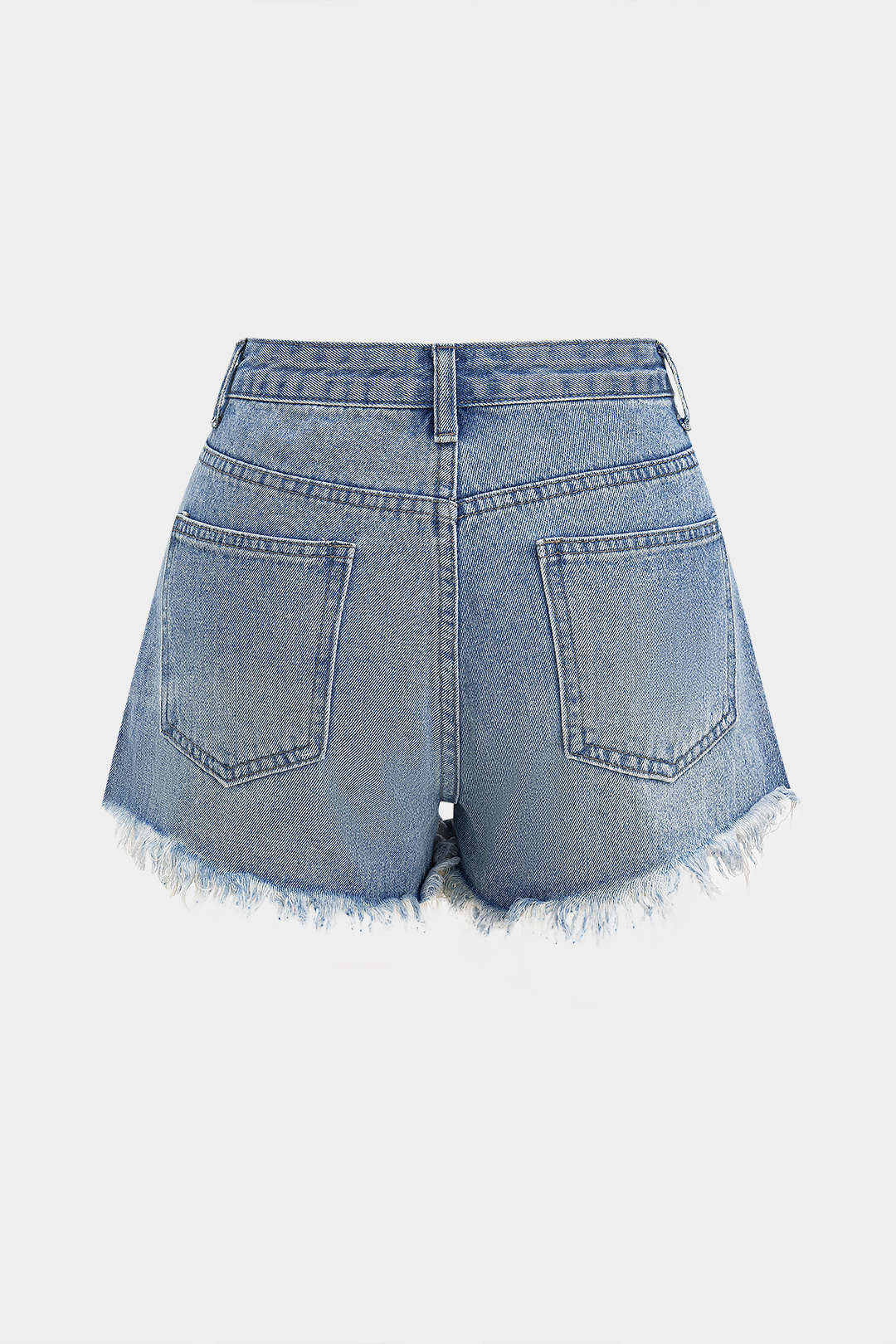 Denim Washed Ripped Frayed High Waist Shorts