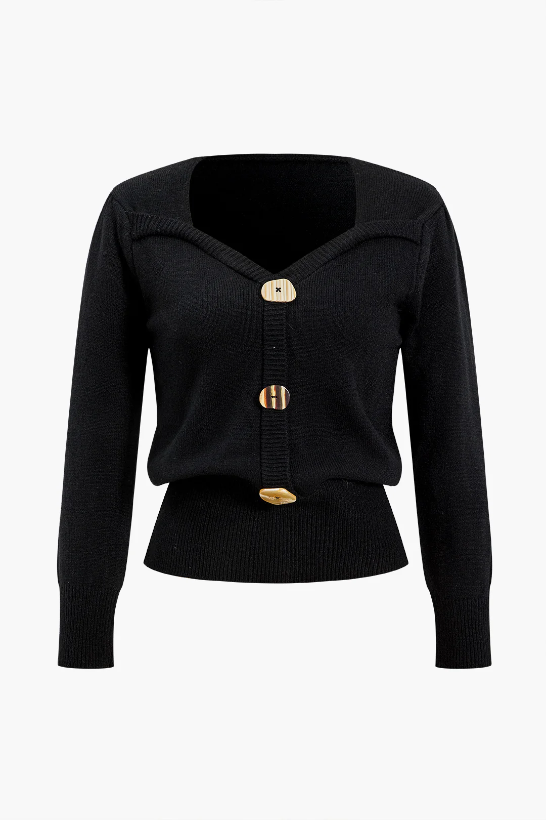 Knit Buttoned Long-Sleeve Top