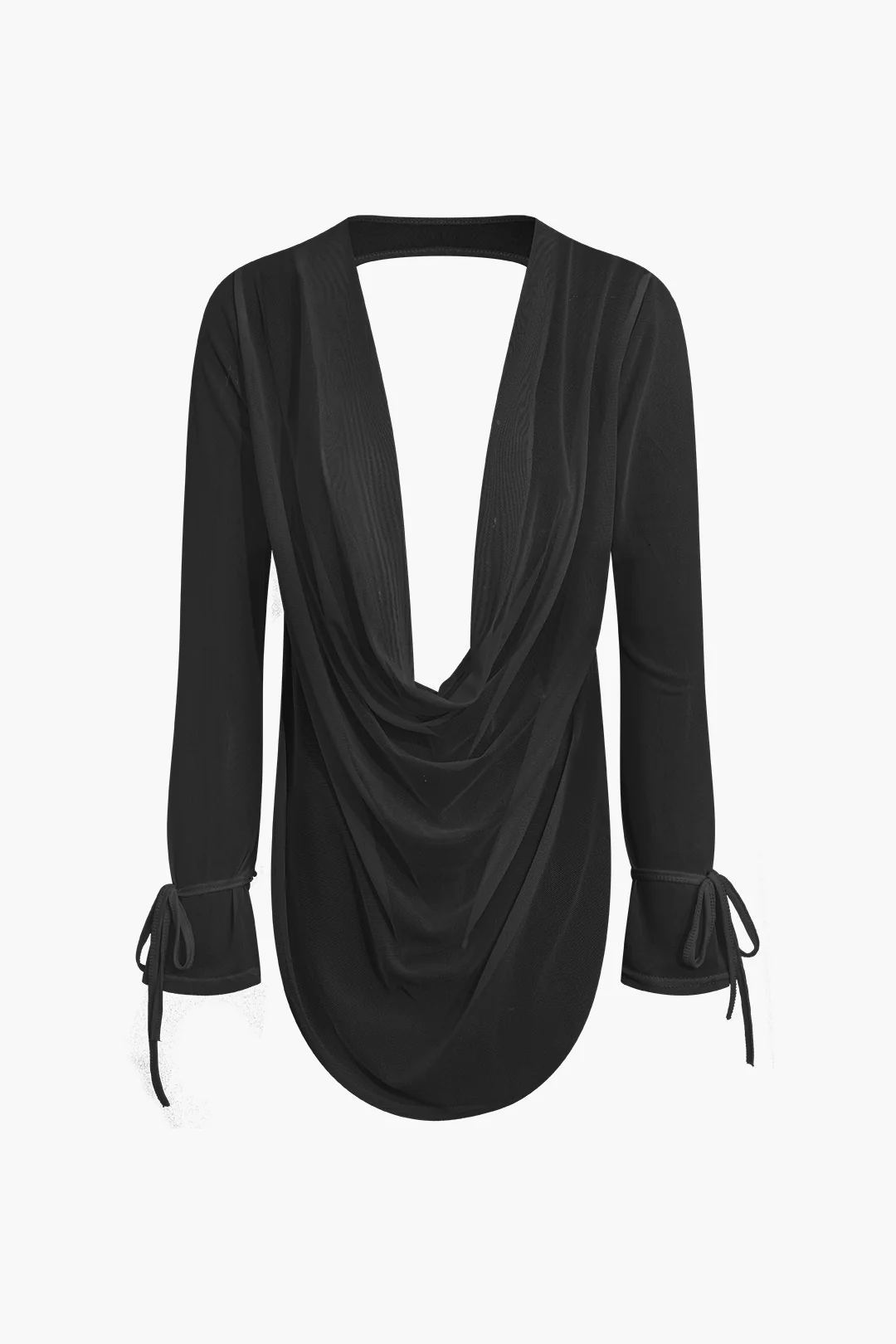 Cowl Neck Backless Tie Mesh Top and Asymmetrical Mini Skirt Outfit Set