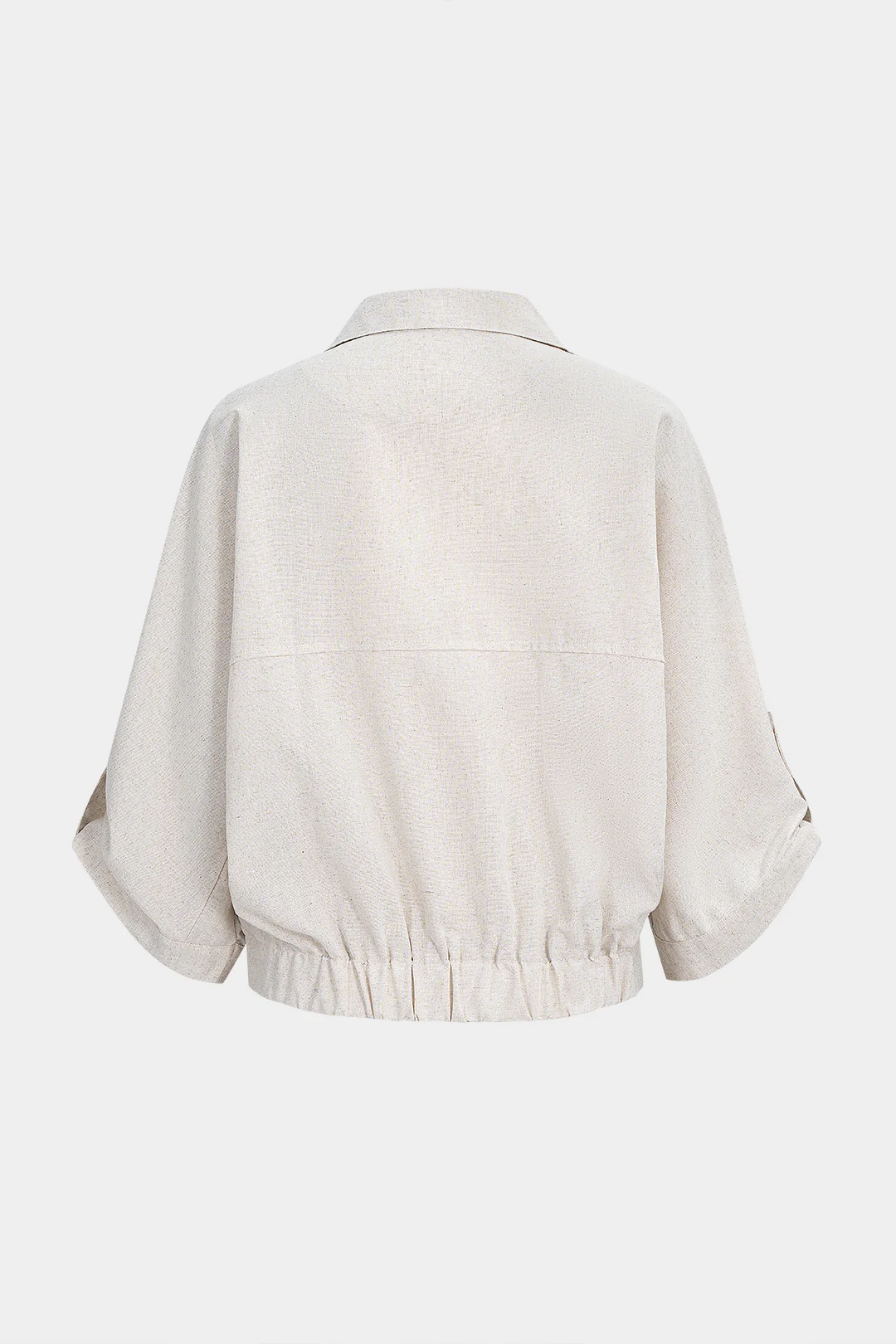 Linen Metallic Button Shirred Short Sleeve Top