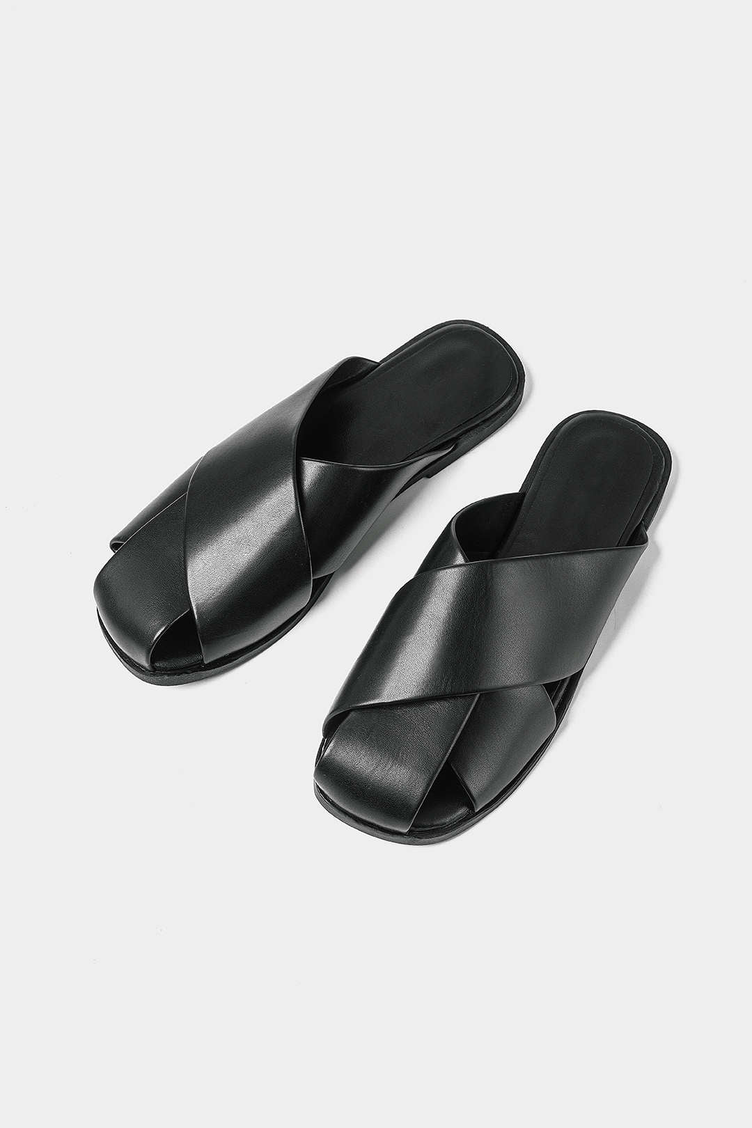 Leather Crossed Square Toe Flats