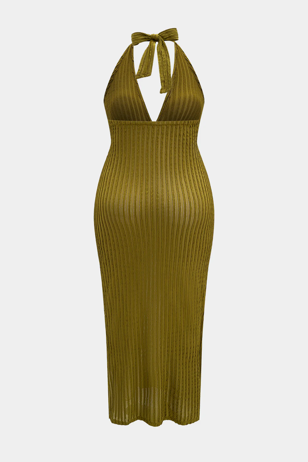 Plus Size Halter Neck V-Neck Slit Sleeveless Maxi Dress