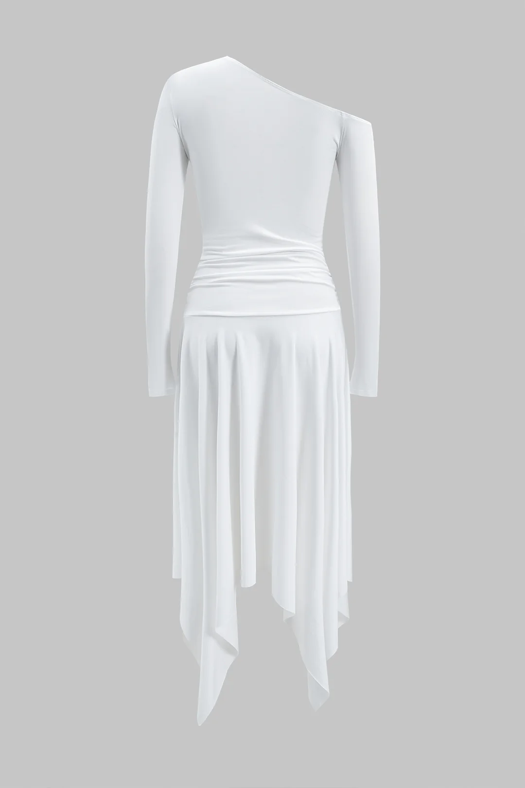 Ruched Single-Shoulder Long Sleeve Mid-Length Dress